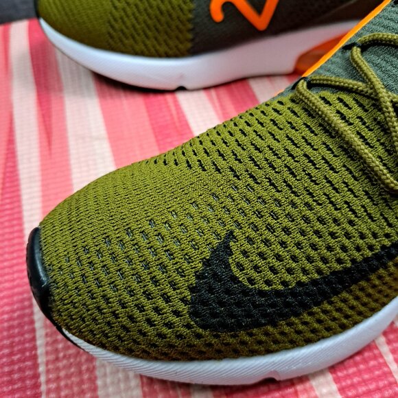 Nike Air Max 270 Flyknit Men 10.5 Olive Green Orange Men's Athletic Sneakers - Picture 8 of 14